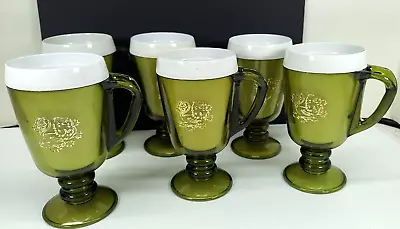 Vintage Insulated Handled Mugs Pedestal Melmac Green Cups Set Of 6 • $10