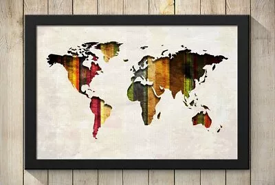 World Map Colorful Stripes On Canvas Art Print Wall Poster - Giclee Wrapped  • $8