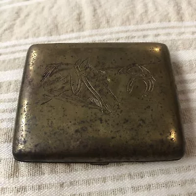 Vintage 60's Cigarette Case Made Of  Bronze Metal Greece Handmade Engraved • $90