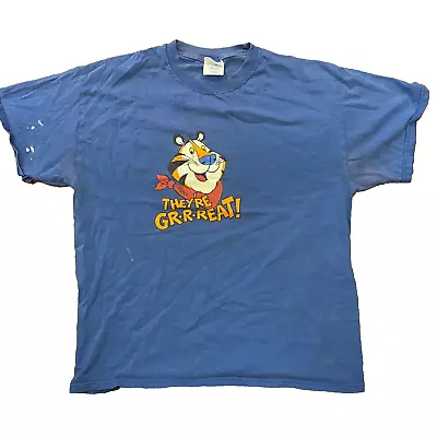 VTG Kellogs Tony The Tiger Sz Large Blue Cereal Frosted Flakes Promo T-Shirt • $22.75
