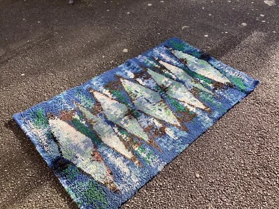 £39.99 • Buy VINTAGE 60s ABSTRACT FLOOR RUG AS FOUND 