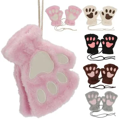 $8.08 • Buy Women Girls Claw Bear Paw Gloves Warm Plush Faux Fur Cosplay Fingerless Mittens