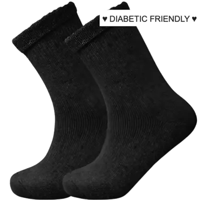 Womens Diabetic Socks Merino Wool + Cotton Thick Hiking Bed Socks Black Size 4-7 • £5.71