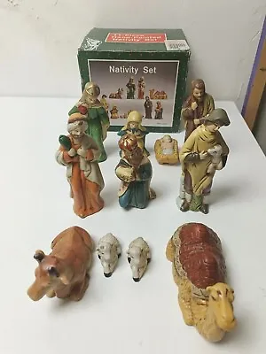 Vintage 11pc Hand Painted Porcelain Christmas Nativity Set  Boxed (Never Used) • £19.99