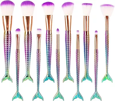 10 Pcs Mermaid Makeup Brushes Premium Synthetic Foundation Powder Concealers • $49.99