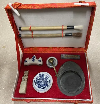 Vintage Chinese CALLIGRAPHY Brush & Ink Set In Case. Open Box • $12