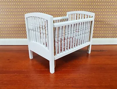 $14.99 • Buy Dollhouse Crib Wood White Drop Side Turned Spindles 1:12 Scale Miniature Nursery