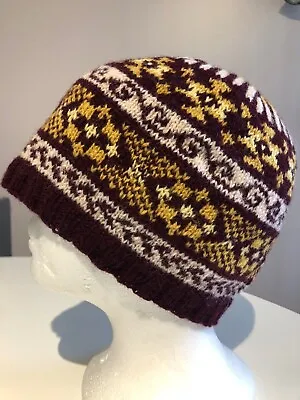 £36 • Buy Fair Isle Hat/beanie, Hand-knitted In Shetland, 100% Shetland Wool