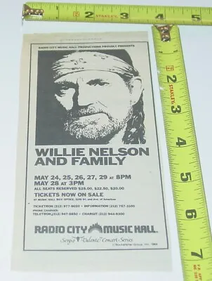 $9.99 • Buy Willie Nelson Concert AD Advert 1984 Tour Radio City Music Hall NY NYC Country 