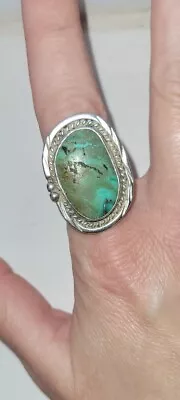 Vintage Native American Pilot Mountain Turquoise Sterling Silver Ring. Size 8 • $40