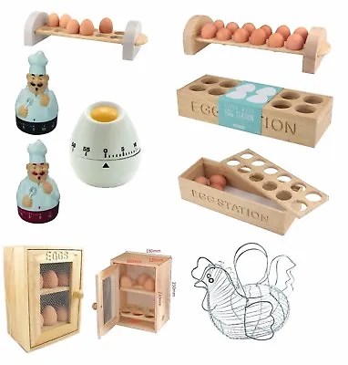 Wooden Egg Organizer Egg Station Holder Tray Timer Storage Chicken Rack Kitchen • £12.99