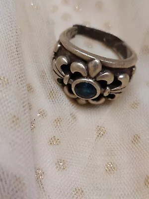 Heavy Genuine Blu Topaz Chrome Heart Fleur De Lis Man Ring Vintage Jewelry 30 Gr • $20.25