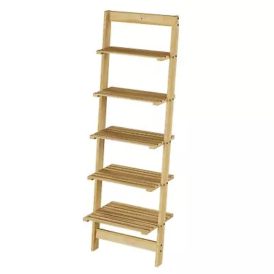 5-Tier Ladder Shelf - Wooden Narrow Leaning Bookshelf For Bedroom Living Roo... • $57.76