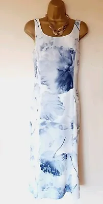 Libra Blue White Long Summer Dress Sz 12 Excellent! Wedding Occasion • £27.99