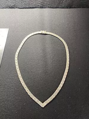 Sterling Silver 16.5  V Shape Necklace W/ Snap Bar Closure 7.5  Drop 5.6mm Width • $49