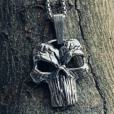 Mens Punk Biker Superhero Punisher Skull Pendant Necklace Stainless Steel Gift  • $9.99