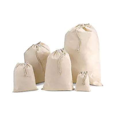 £2.98 • Buy 100% Cotton Plain Drawstring Bags - Xmas Sack / Stocking - Storage / Laundry Bag