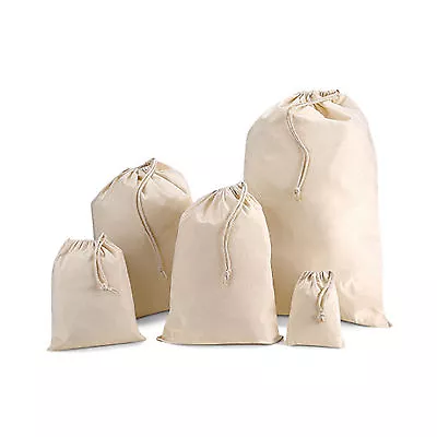 100% Cotton Plain Drawstring Bags - Xmas Sack / Stocking - Storage / Laundry Bag • £1.49