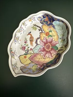 MOTTAHEDEH Lowestoft Porcelain Tobacco Leaf  Candy Dish Plate Tray 8” • $47