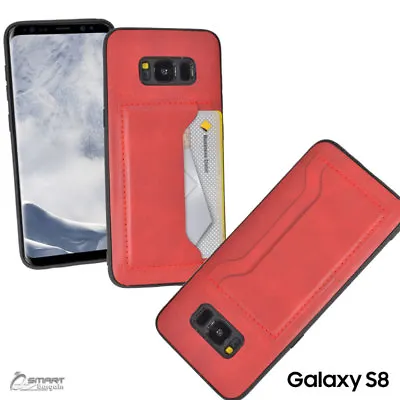 $4.99 • Buy Red Side PU Leather Card Holder Wallet Back Case Cover For Samsung Galaxy S8