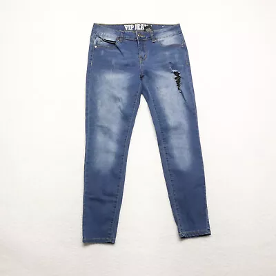 VIP Jeans Women's Size 11/12 Blue Skinny Leg Distressed Dark Wash Stretch Jeans • $12.45