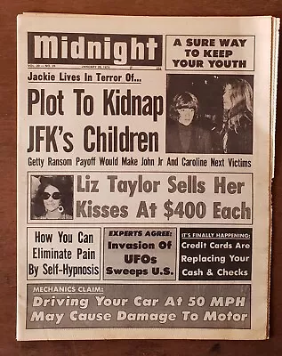 Midnight January 28 1974 Gossip Tabloid UFOs Invade U.S.A. • $7.26