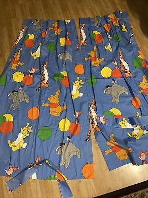 2–PANEL Vtg NOS DISNEY Winnie The Pooh Blue SEARS Lined CURTAINS WTies • $134.82