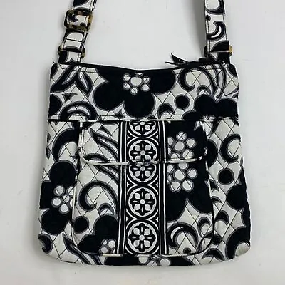 Very Bradley Night And Day Hipster Crossbody Bag Black White Floral Zip Close • $21