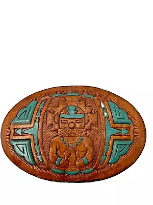 Native American Leather Wrapped Tooled Belt Buckle Vintage Mayan Olmec Aztec • $26.21