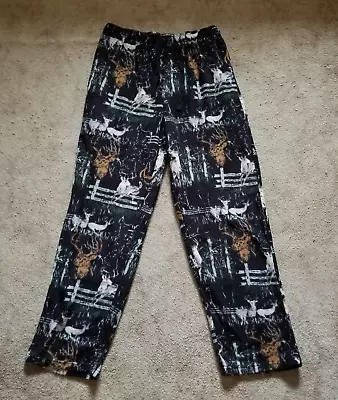 Victory Mens Fleece Lounge Pajama Pants Buck Deer Black White Brown Size Medium • $17.98