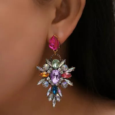 Exquisite Glitter Multi AB Color Crystal Cascade Earrings • $13.94