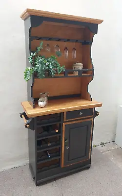 Welsh Dresser Sideboard Made From Solid Oak Re-imagined In Slate Grey & Brass • £459