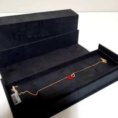 David Yurman Red Enamel 18K Yellow Gold Heart Pendant Necklace Adjustable Chain • $900