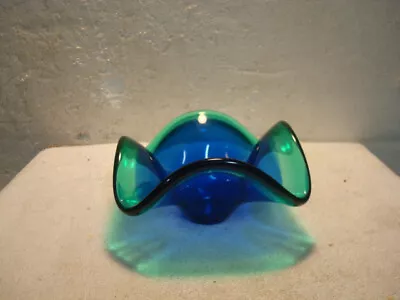 Blue Green Italy Crystal Clear Industries Ruffled Glass Bowl Murano Style • $24.25