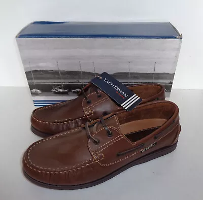 Mens Yachtsman Leather Casual Brown Shoes Comfort Boat Deck Trainers UK Size 7 • £28.98