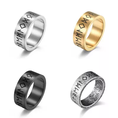 Mens Vintage Nordic Viking Rune Stainless Steel Matte Brushed Ring Jewelry Gifts • $3.50