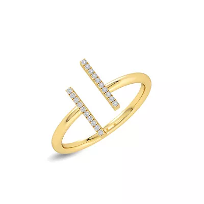 GLEAMIRE 14K Gold Natural Diamond H-VS Designer Yellow Delicate 2 Line Thin Ring • $270