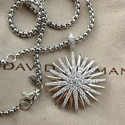 $63.88 • Buy David-yurman 925 Silver & Diamonds 26mm Starburst Pendant & Chain Necklace