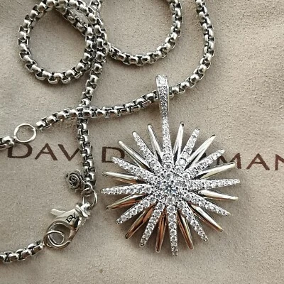 $63.88 • Buy David-yurman 925 Silver & Diamonds 26mm Starburst Pendant & Chain Necklace