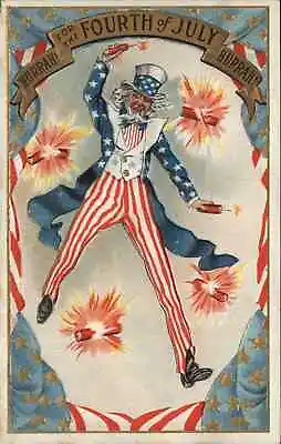 Fourth Of July Uncle Sam Throwing Fireworks Patriotic C1910 Vintage Postcard • $12.69
