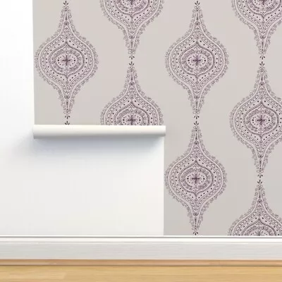 £11.86 • Buy Peel-and-Stick Removable Wallpaper Indie Purple Mandala Plum White Indian Block