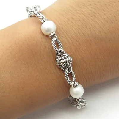 925 Sterling Silver Vintage Real Pearl Ethnic Bracelet 6.25  • $124.95