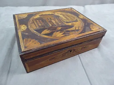 BEAUTIFUL ANTIQUE SEWING BOX In Straw Marquetry. • $367.90