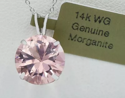 GENUINE 4.69 Cts MORGANITE PENDANT 14K WHITE GOLD -10mm  Free Appraisal Service • $0.99