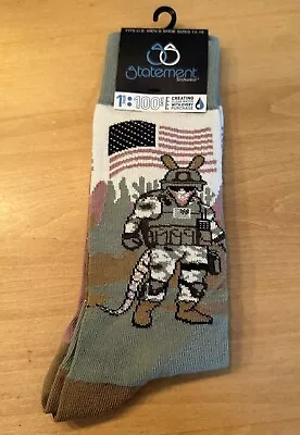 Armadillo USA Flag Military Men’s Crew Socks Size 13-16 XL Statement Sockwear • $11.97