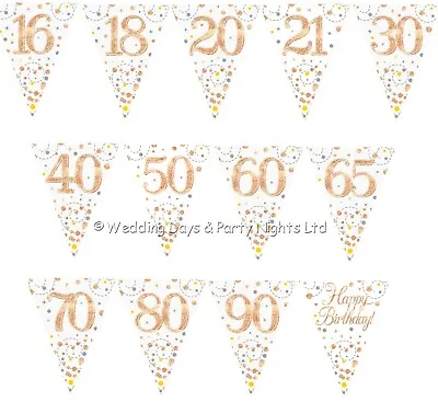 All Ages 12ft Rose Gold Happy Birthday Party Bunting Banner Triangle Flag Decor • £1.88