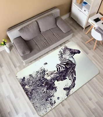 3D Black Zebra ZHUA1915 Game Non Slip Rug Mat Photo Carpet Zoe • $49.99