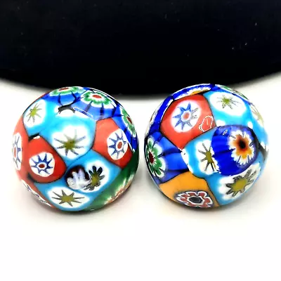 Vintage Millefiori Clip On Earrings Colorful Domed Art Glass Blue Red Yellow • $8