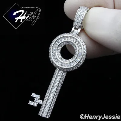 Men Women Solid 925 Sterling Silver Icy Bling Cz 3d Key Shape Pendant*sp261 • $49.99