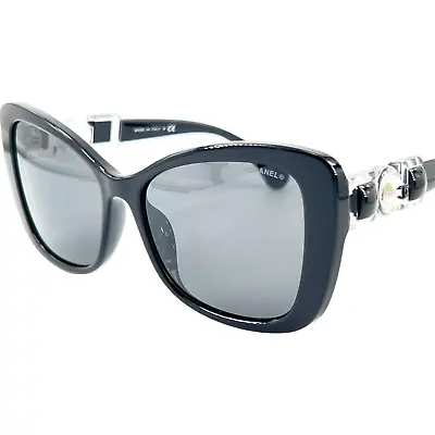 CHANEL 5445-H Women's Plastic Sunglass W/Glass Pearls 501-S4 Black 55-16 Italy • £246.94